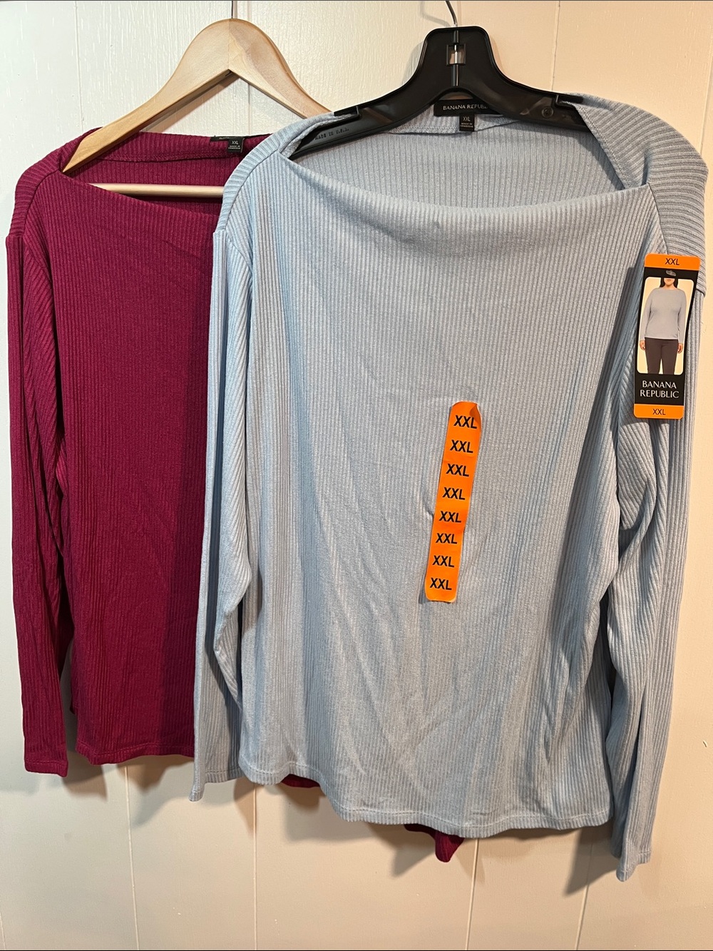 NWT Banana Republic Ribbed Boatneck Top Bundle XXL Light Blue Berry Red 2pc Set